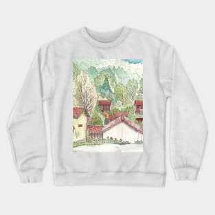 Wooden Houses In A Forest Vietnam Landscape Art Crewneck Sweatshirt